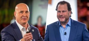 In pic: Salesforce co-CEOs Keith Block (left) and Marc Benioff. IMAGE COURTESY: SALESFORCE